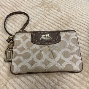 Coach Madison Khaki Brown Gold Signature Leather Wristlet Wallet